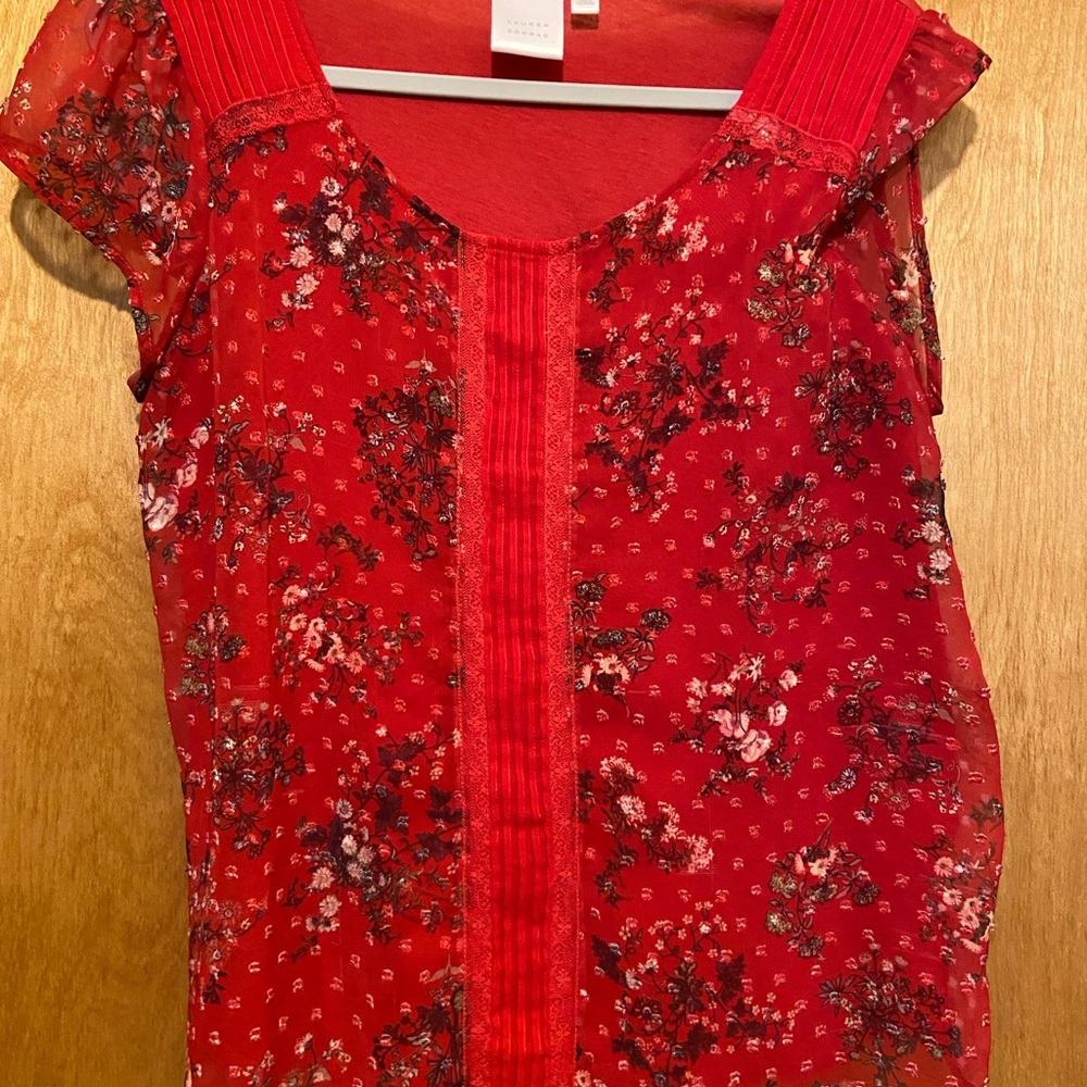 LC Lauren Conrad Red Pleated Blouse